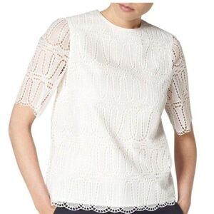 L.K. Bennett Women’s TW Milia Wave Lace Blouse in White US Size 6